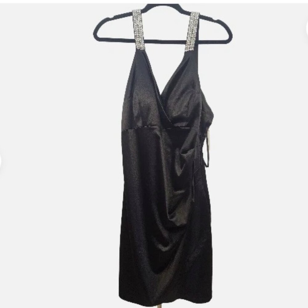 BCX Juniors' Embellished-Strap Satin Bodycon Dress for Christmas holidays - Picture 3 of 6